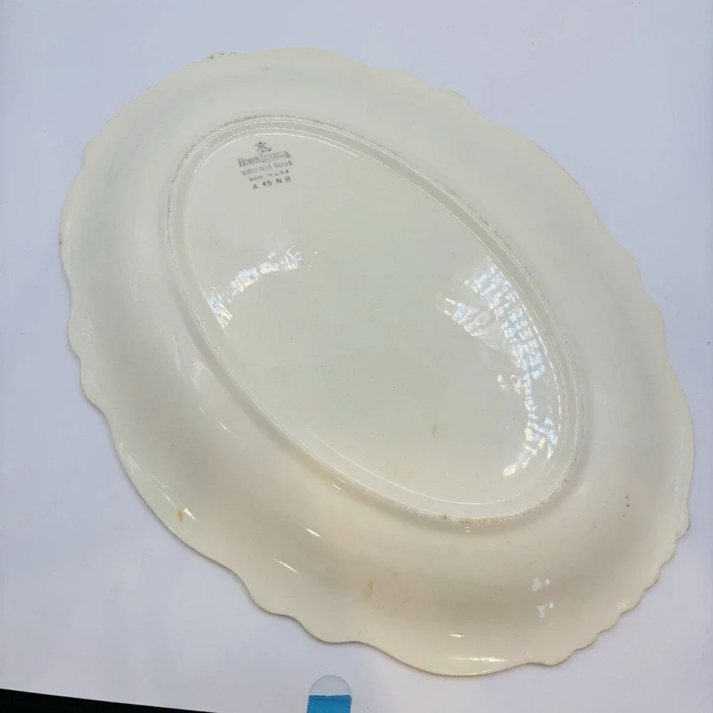 Vintage Homer Laughlin Floral Oval Serving Bowl‎ Silver Trim USA 11.5